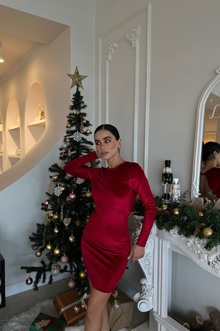 Kırmızı Sırt Detay Pencereli Elbise ATE2879 - EYYO