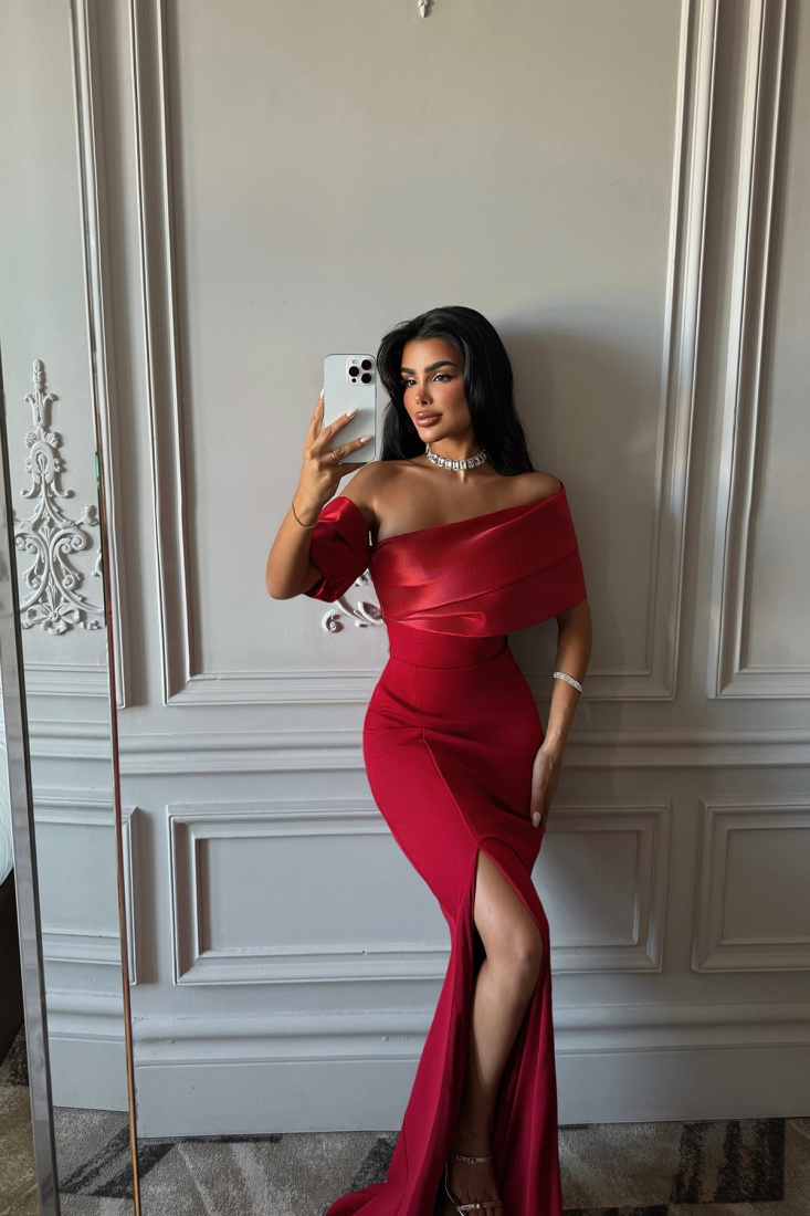 Kırmızı Janeiro Uzun Abiye ATE-3285 - EYYO