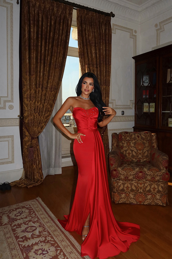 Kırmızı Elodie Uzun Abiye ATE-3380 - EYYO