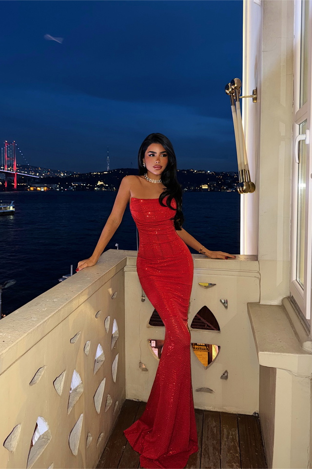 Kırmızı Lainie Uzun Elbise ATE-4375 