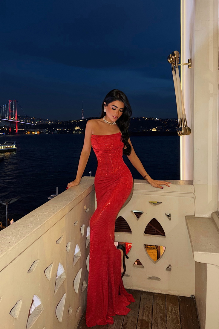 Kırmızı Lainie Uzun Elbise ATE-4375 - EYYO