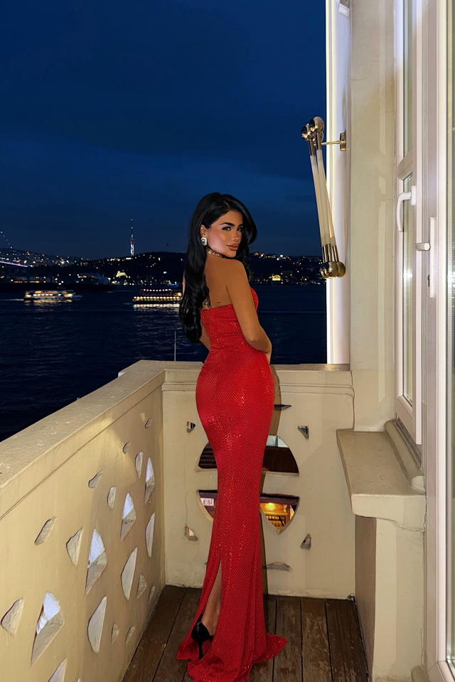 Kırmızı Lainie Uzun Elbise ATE-4375 - 4