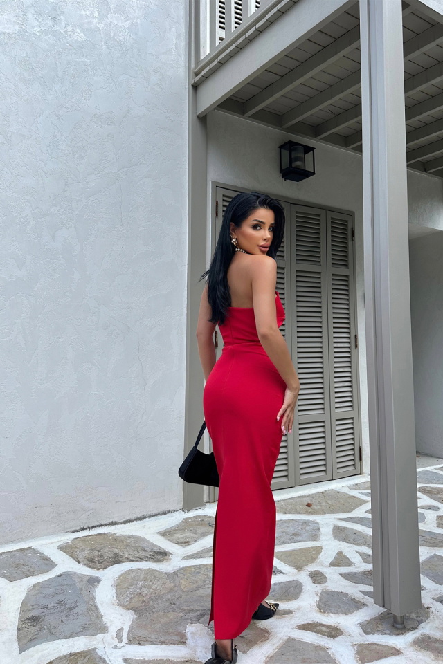 Lıana Kırmızı Tasarım Elbise ATE7414 - 3