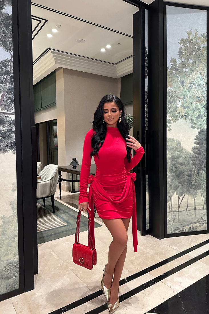 LAILA Kırmızı Tasarım Elbise ATE8451 - EYYO