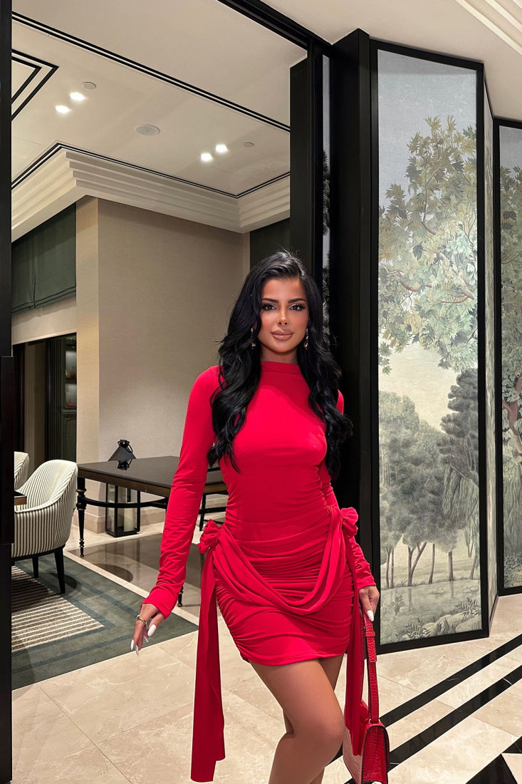 LAILA Kırmızı Tasarım Elbise ATE8451 - EYYO