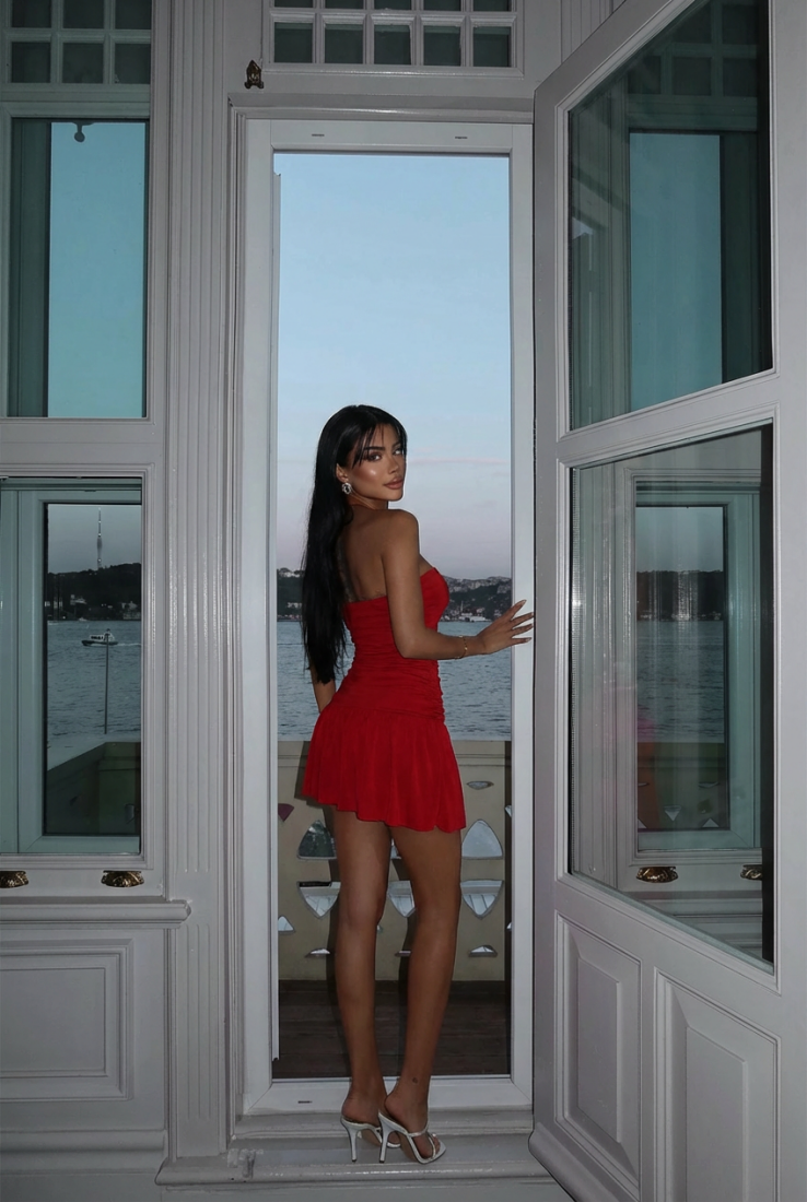 Kırmızı Jody Mini Taş Aksesuarlı Elbise ATE-3115 - EYYO