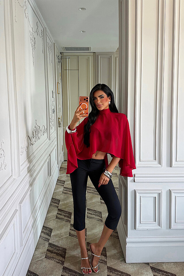 Kırmızı Transparan Bluz -