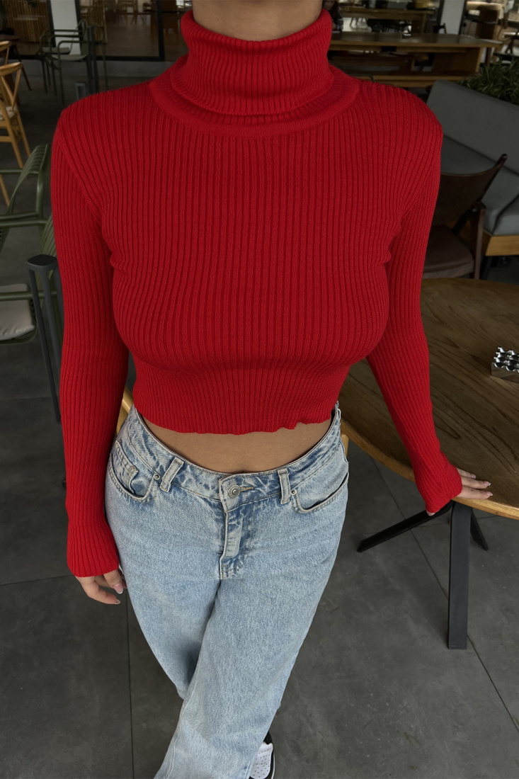 Kırmızı Triko Boğazlı Kazak ATE2786 - EYYO