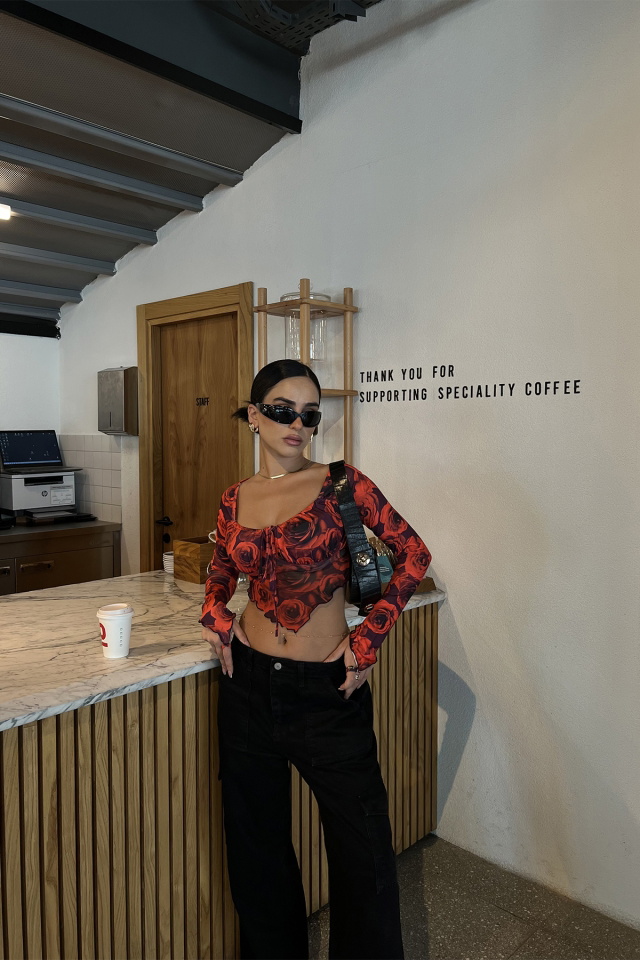 Kırmızı Tül Bağlamalı Crop Top ATE2570 - 3