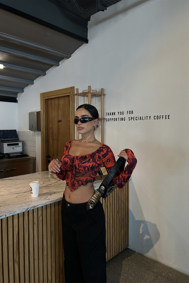 Kırmızı Tül Bağlamalı Crop Top ATE2570 - 5