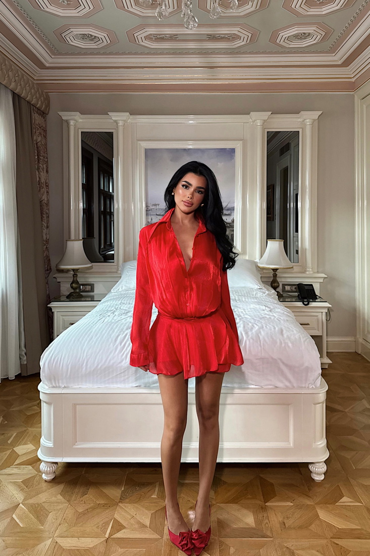 Kırmızı Nubyen Mini Elbise ATE-3649 - EYYO