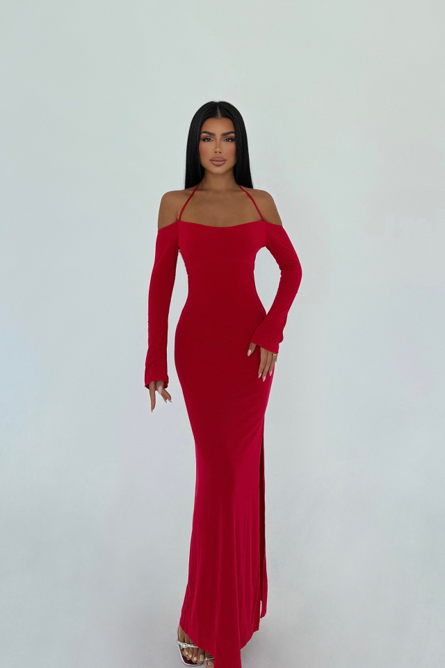 Kırmızı Cosmica Uzun Elbise ATE-0969 
