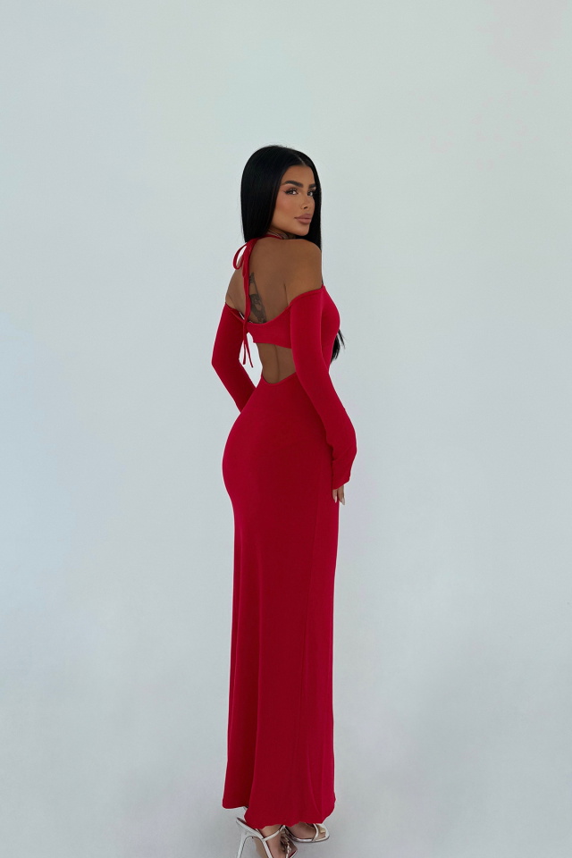 Kırmızı Cosmica Uzun Elbise ATE-0969 - 3