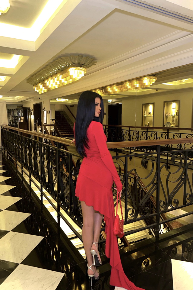 Kırmızı Uzun Kol Elbise ATE-0106 - 5