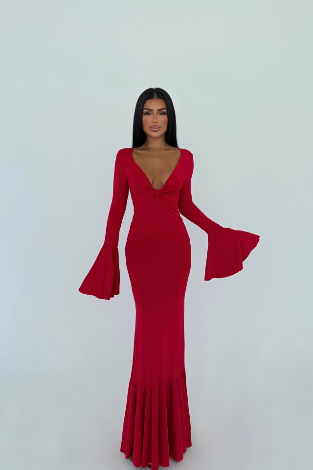 Kırmızı Lai Uzun Elbise ATE-3095 - 2