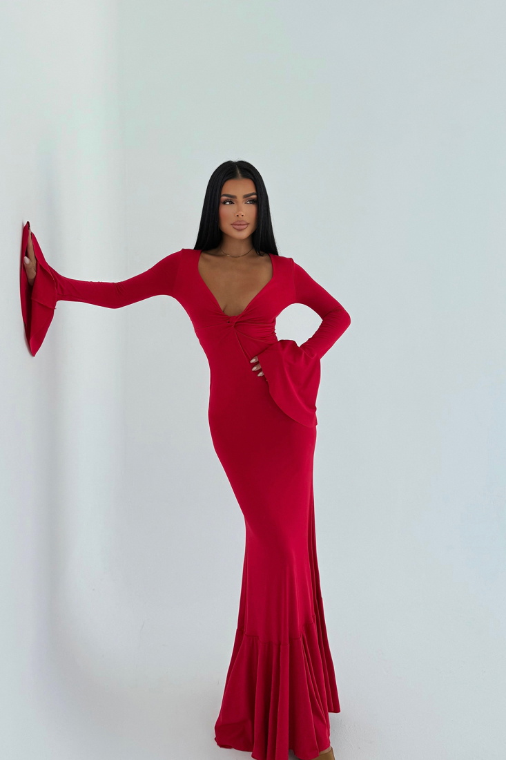 Kırmızı Lai Uzun Elbise ATE-3095 - EYYO