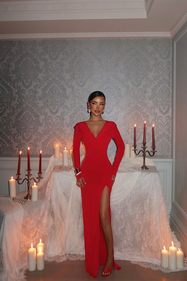 Kırmızı Akaps Elbise ATE-0957 - 2