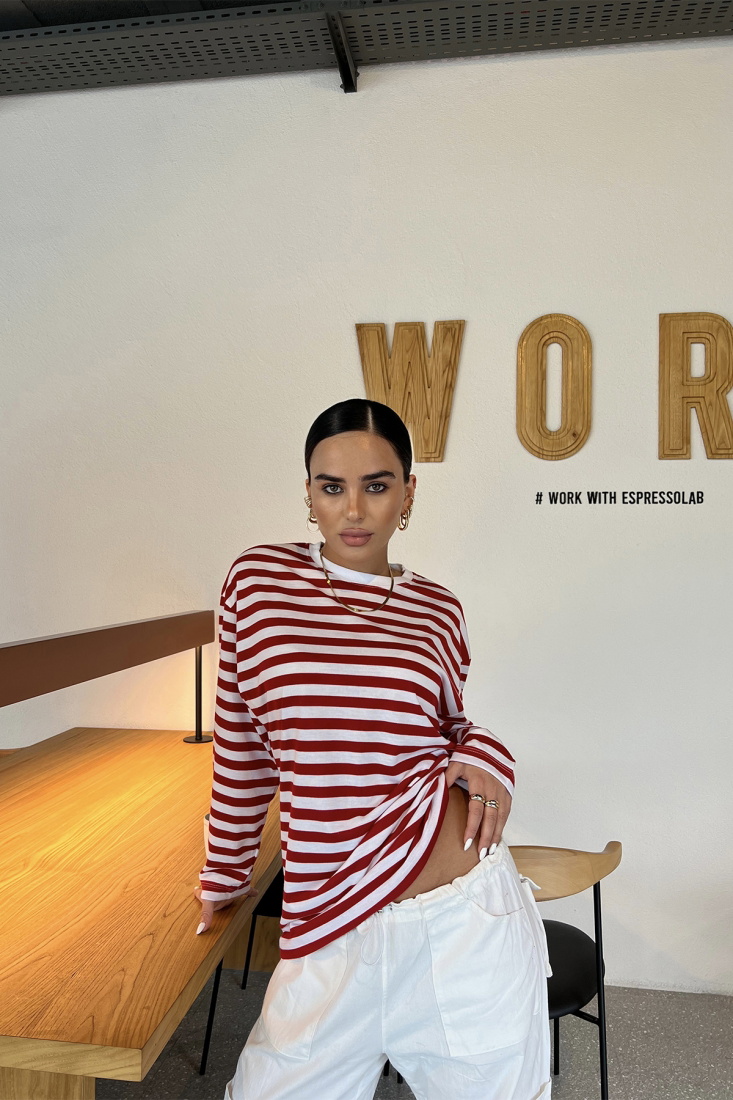 Kırmızı Çizgili Uzun Kol Sweat ATE2081 - Roserya