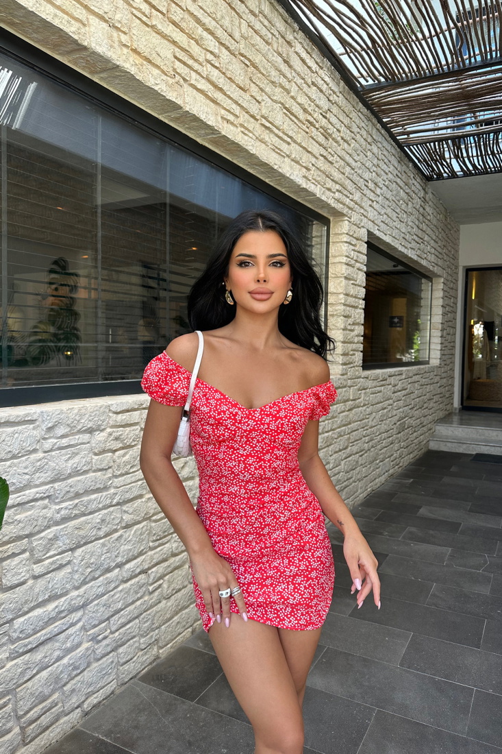 Kırmızı V Yaka Mini Elbise ATE8304 - EYYO