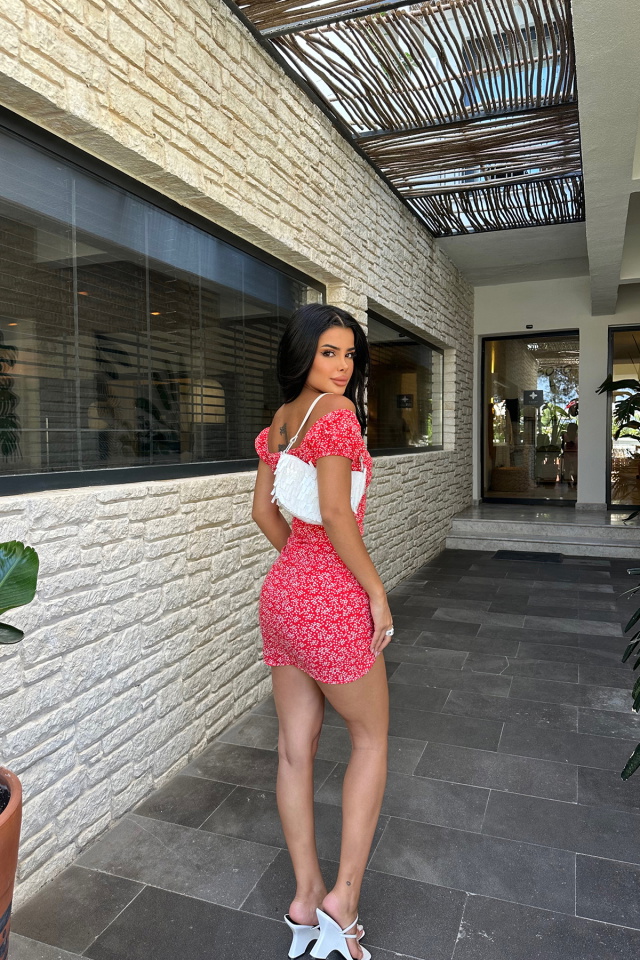 Kırmızı V Yaka Mini Elbise ATE8304 - 5