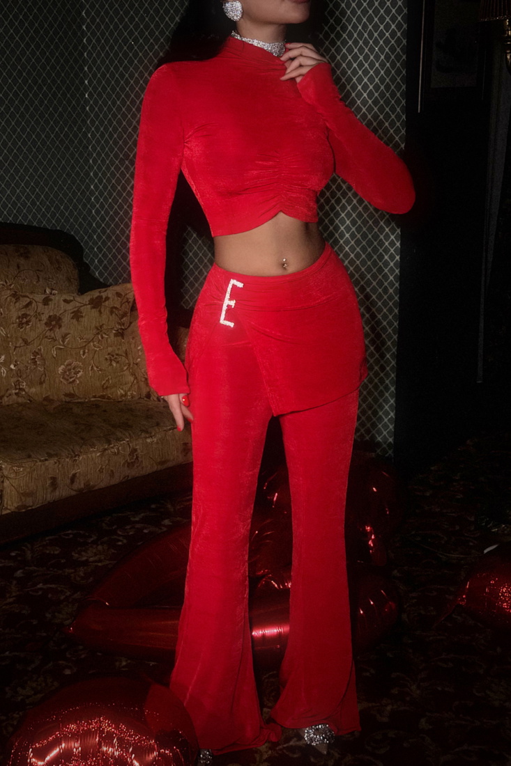 Kırmızı Tiani Taş Aksesuarlı Takım ATE-1977 - EYYO