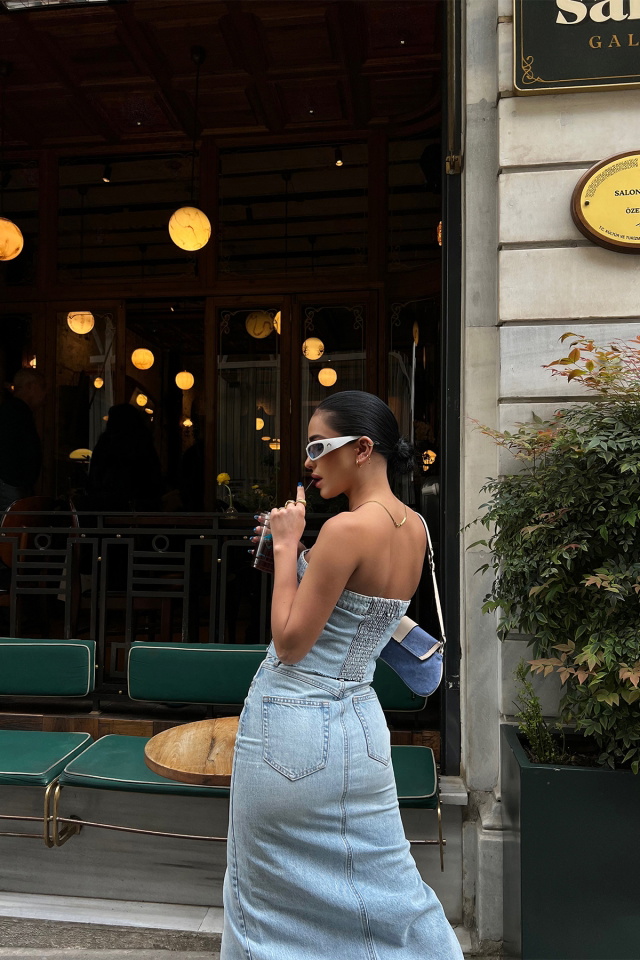 Kot Önü Düğmeli Straplez Crop Top ATE6737 - 5