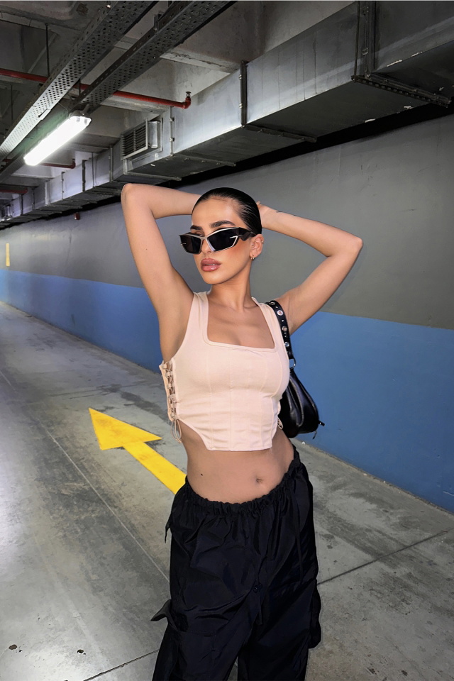 Krem Askılı Bağlamalı Crop Top ATE7443 - 4