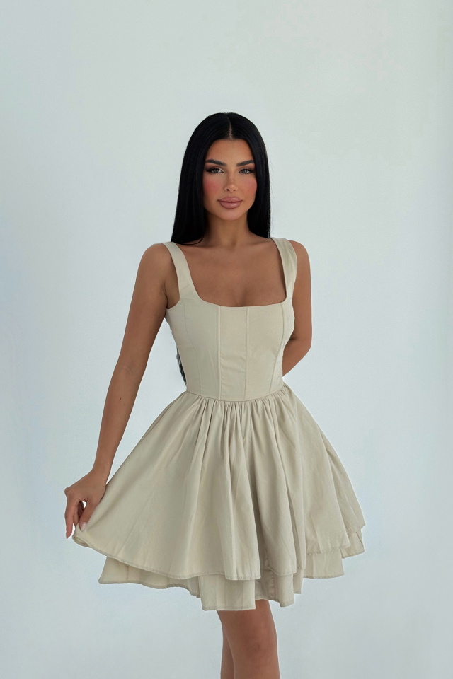 Krem Askılı Elbise ATE-2447 