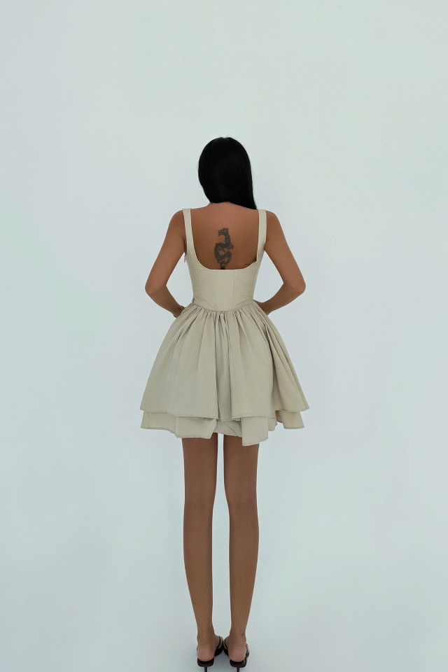 Krem Askılı Elbise ATE-2447 - 3