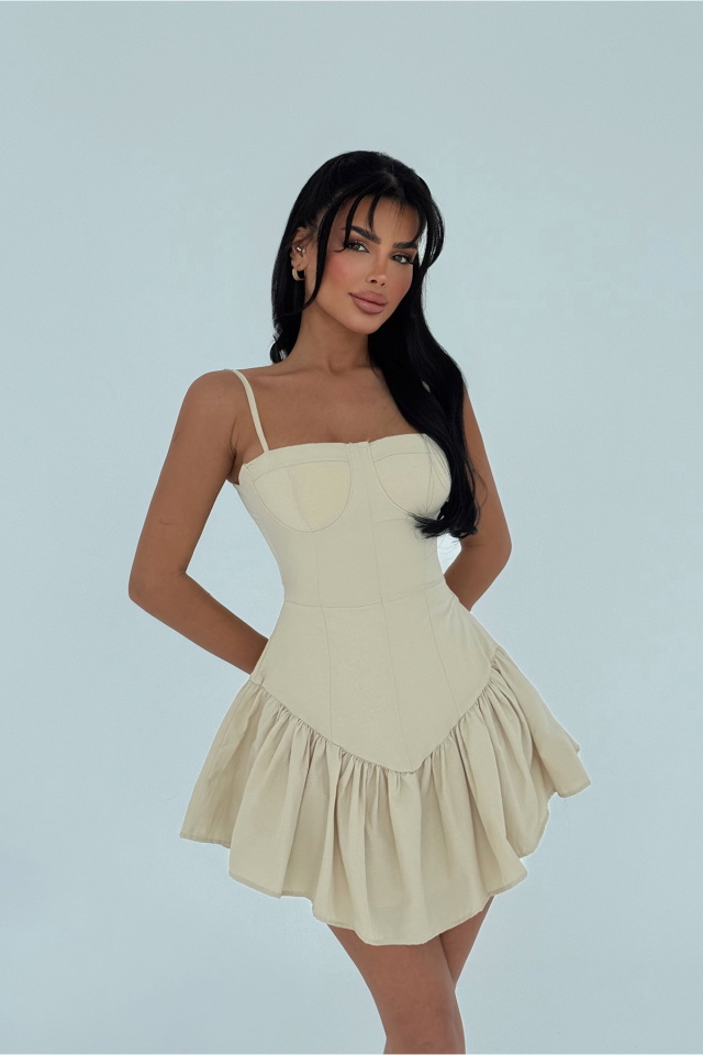 Krem Askılı Mini Elbise ATE-1410 - 2