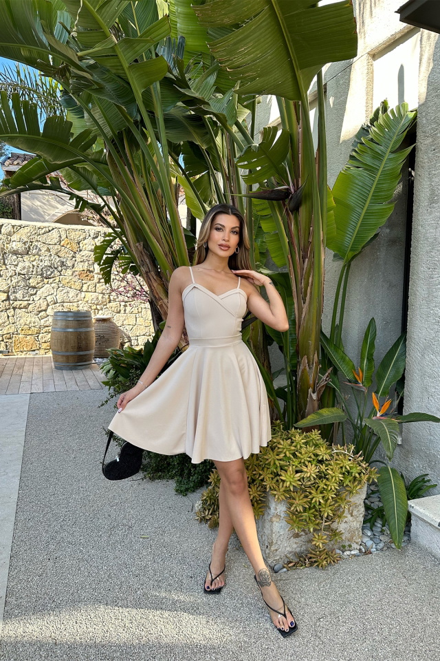 Krem Askılı Mini Elbise ATE4871 - 4