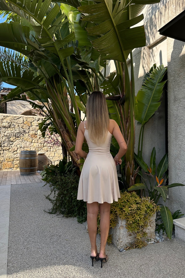 Krem Askılı Mini Elbise ATE4871 - 5