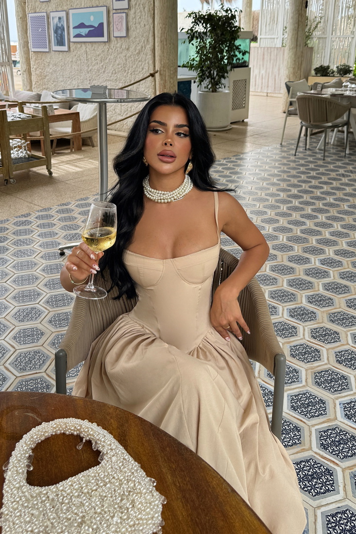 Krem Askılı HANNA Elbise ATE-1109 - EYYO