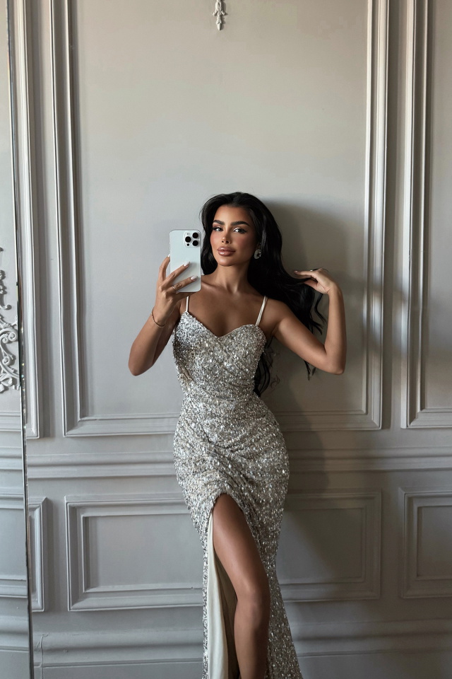 Krem Manish Parıltılı Elbise ATE-3033 - 2