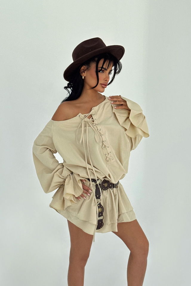 Krem Darcie Mini Elbise ATE-2410 - 7