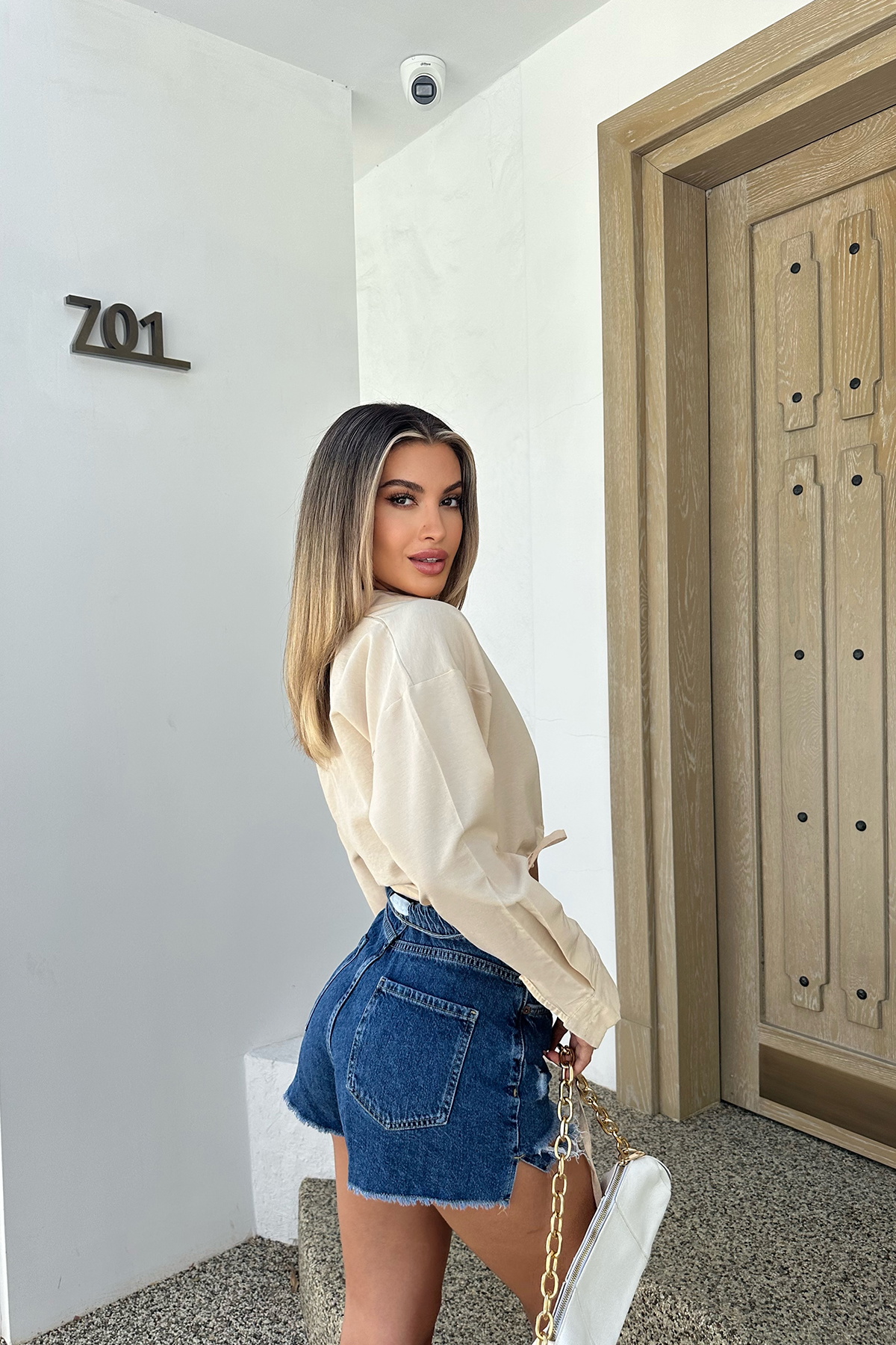 Krem Bağlamalı Crop Top - 5