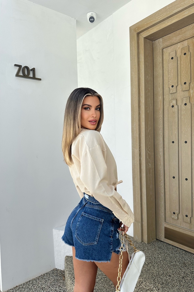Krem Bağlamalı Crop Top
