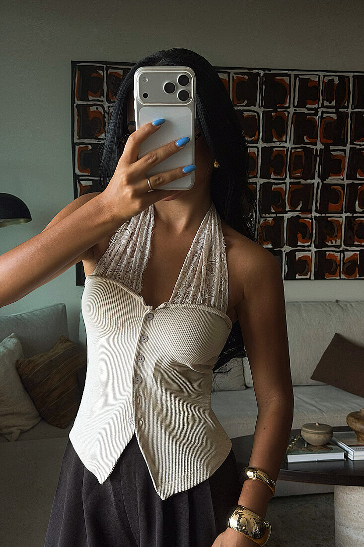 Krem Bağlamalı Dantel Detay Crop Top (1)