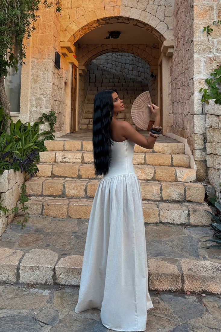 Krem Helena Keten Elbise ATE-1472 - EYYO