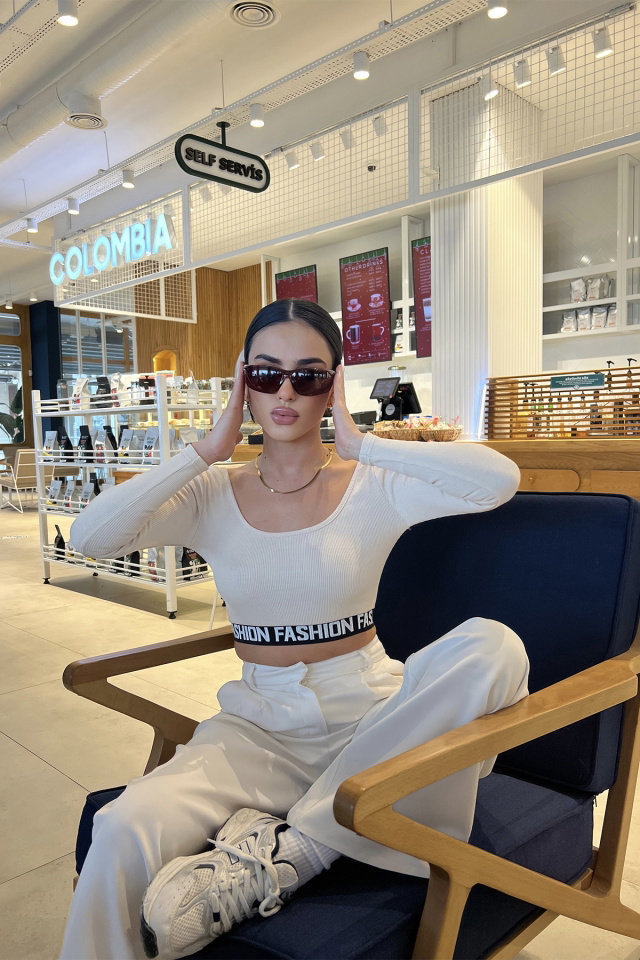 Krem Baskılı Crop Top