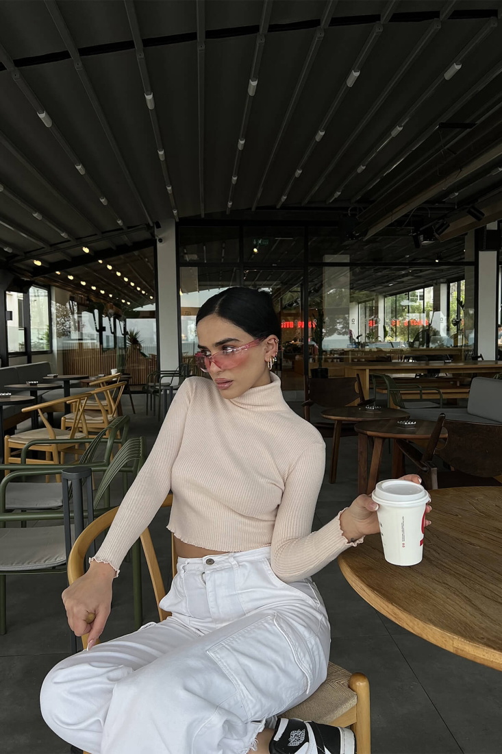 Krem Boğazlı Triko Kazak ATE2819 - EYYO