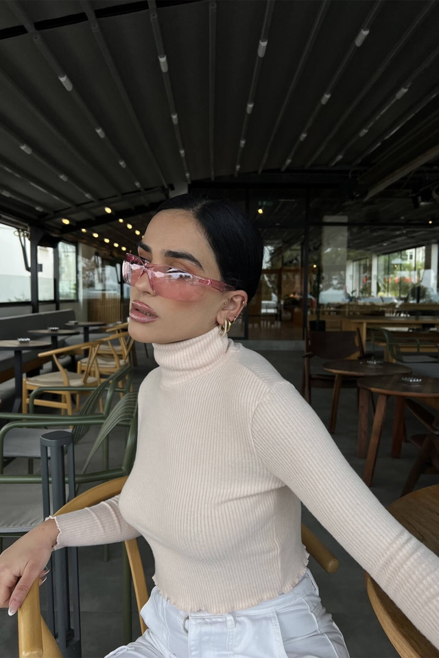 Krem Boğazlı Triko Kazak ATE2819 - 3