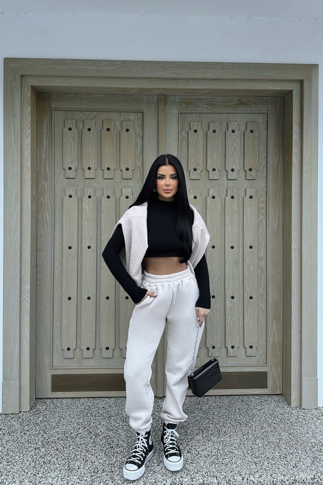 Krem Cep Detay Eşofman Altı ATE-0457 