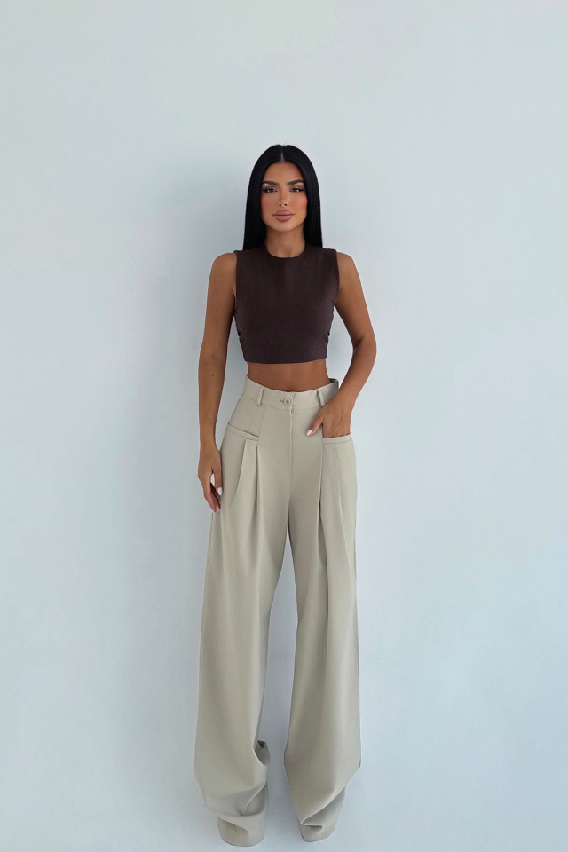 Krem Cep Detay Palazzo Pantolon ATE-2287 - 1