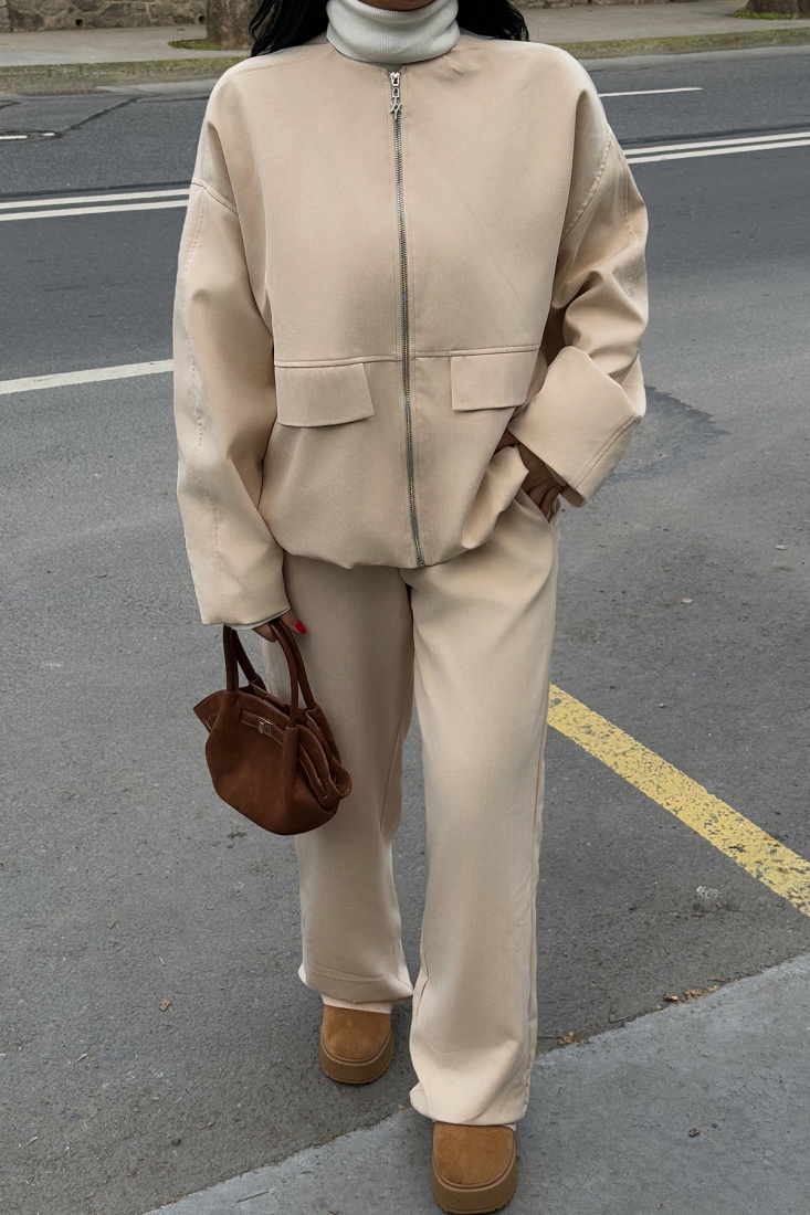 Krem Davide Çizgili Takım ATE-2054 - EYYO