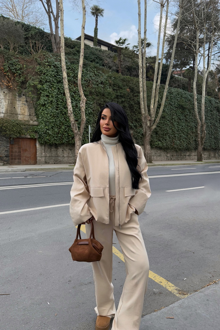 Krem Davide Çizgili Takım ATE-2054 - EYYO