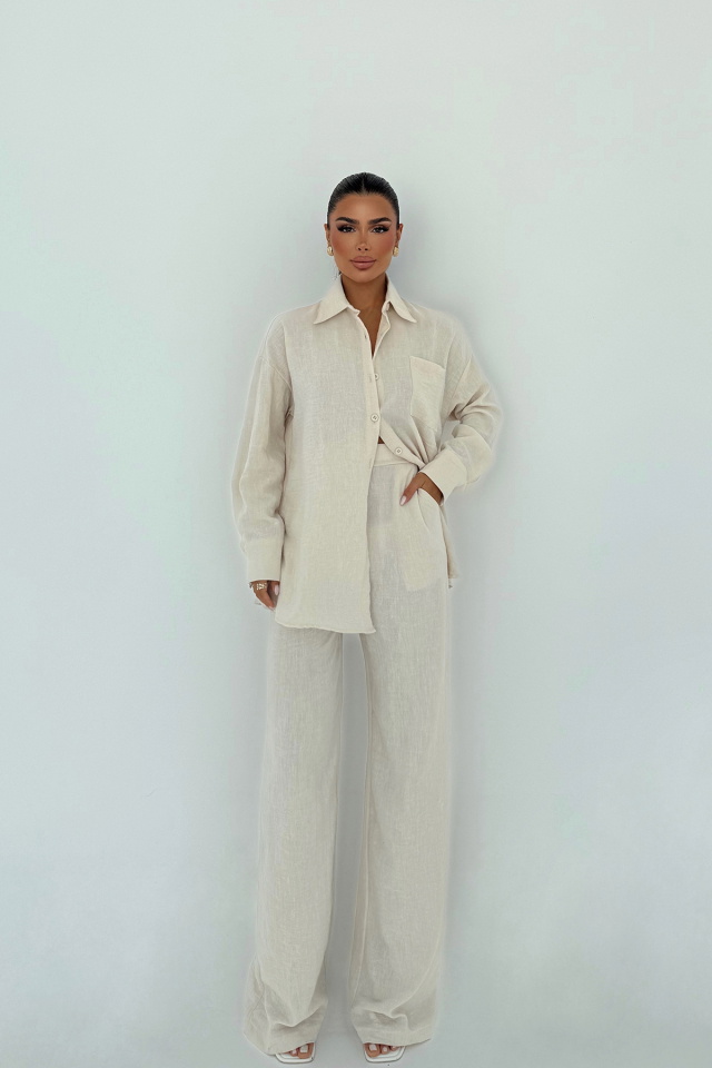 Krem Cep Detay Pantolonlu Takım ATE-3247 - 1