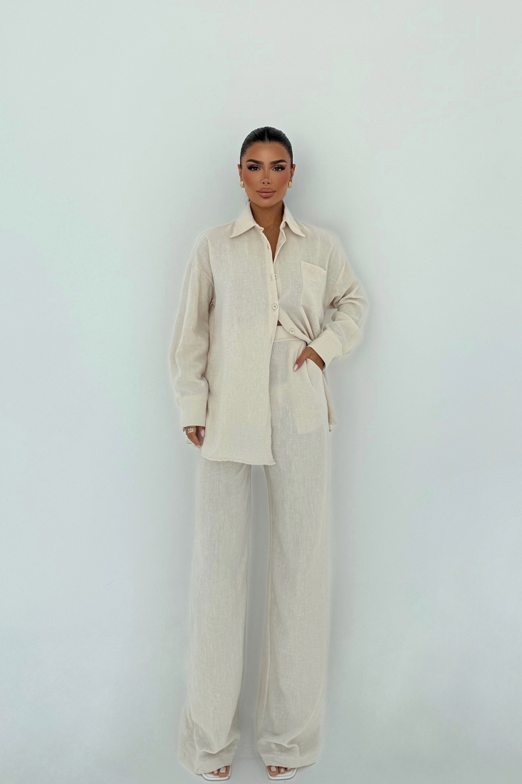 Krem Cep Detay Pantolonlu Takım ATE-3247 - EYYO