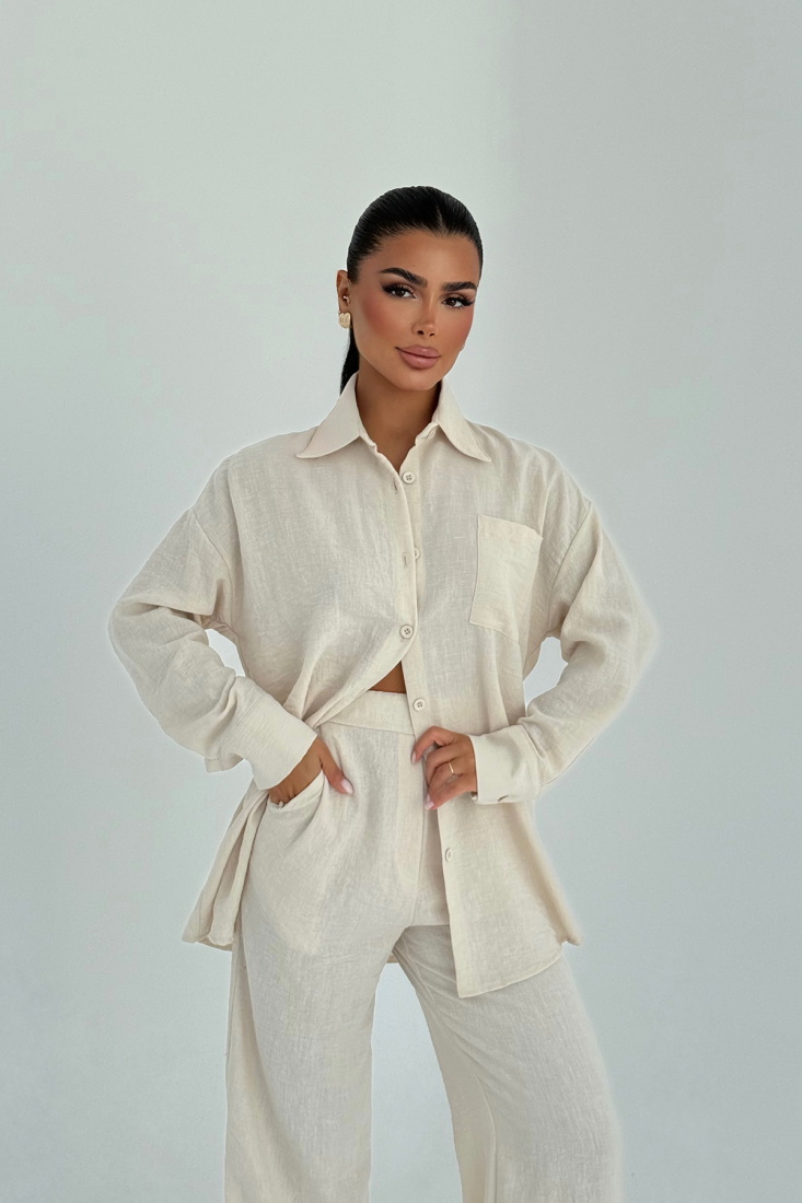 Krem Cep Detay Pantolonlu Takım ATE-3247 - EYYO