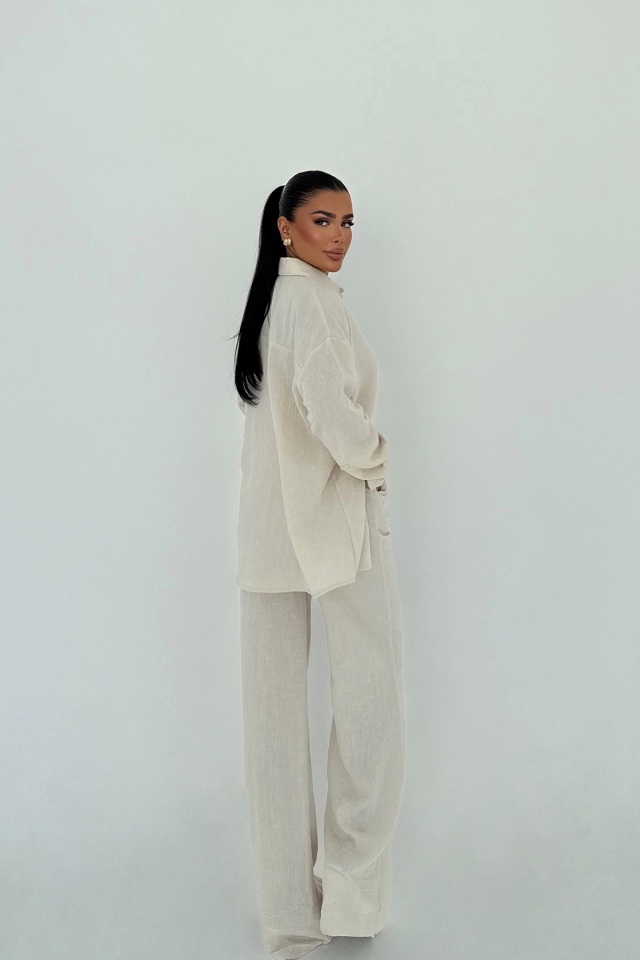 Krem Cep Detay Pantolonlu Takım ATE-3247 - 3